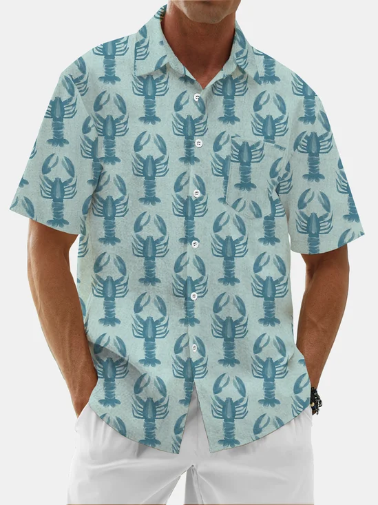 Moisture Wicking Lobster Chest Pocket Hawaiian Shirt