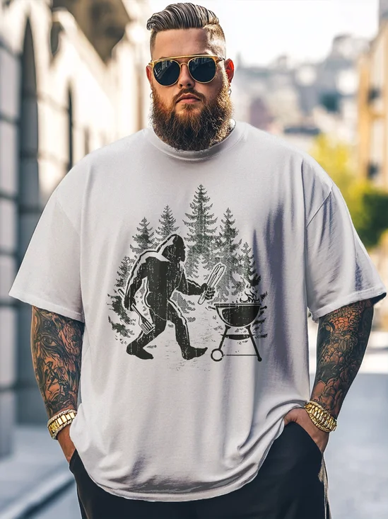 Big Size Men's Bigfoot BBQ Party Loose T-shirt