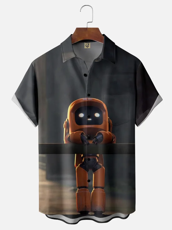 Moisture-wicking Love Death Robot Chest Pocket Casual Shirt