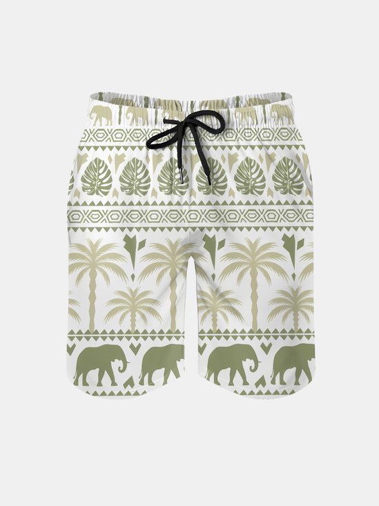 Men's Swim Trunks Hawaiian Tropical Palm Tree Beach Shorts with Pockets