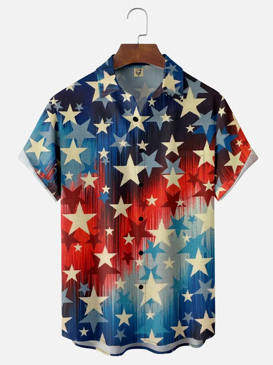 Moisture Wicking American Flag Chest Pocket Hawaiian Shirt