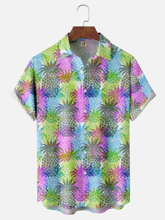 Moisture-wicking Dream Pineapple Chest Pocket Hawaiian Shirt