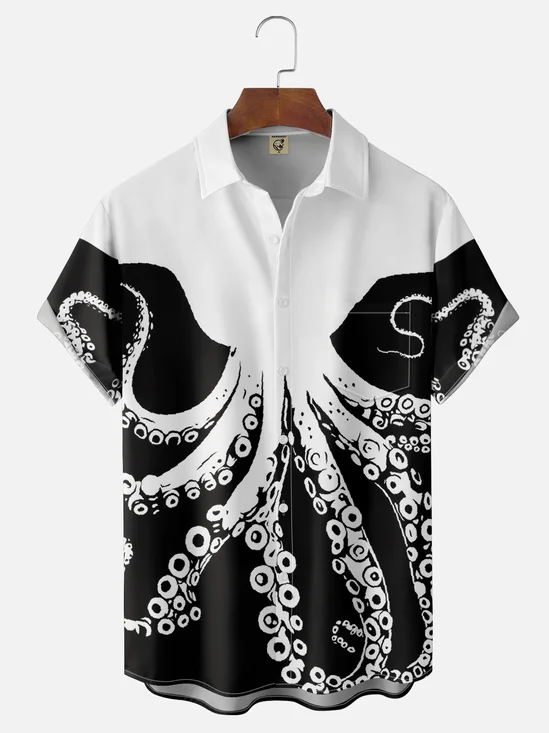 Moisture-wicking Octopus Chest Pocket Hawaiian Shirt