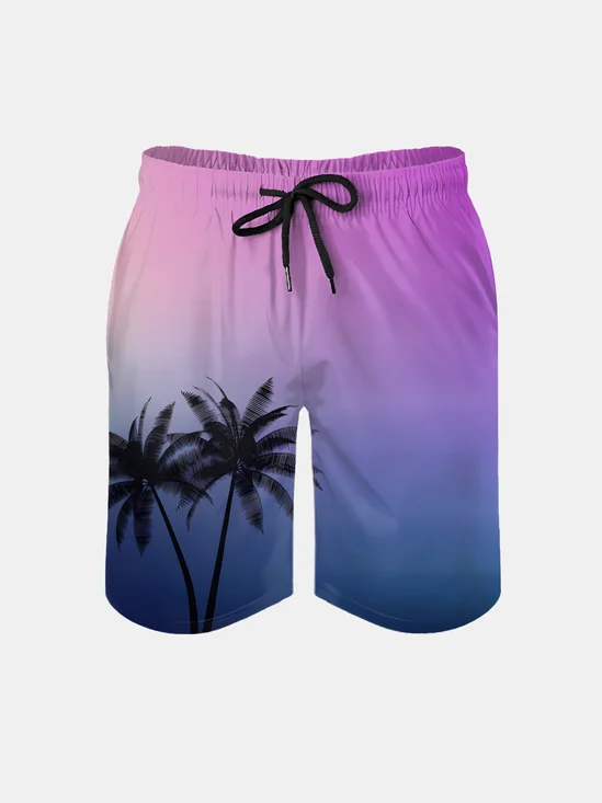Men's Swim Trunks Hawaiian Tropical Palm Tree Beach Shorts with Pockets