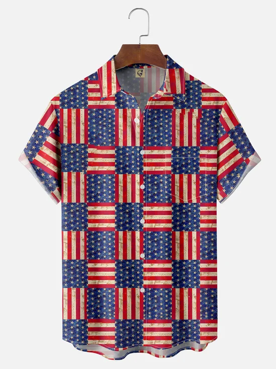Moisture Wicking American Flag Chest Pocket Hawaiian Shirt