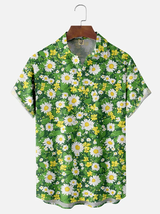 Moisture-wicking Floral Chest Pocket Hawaiian Shirt
