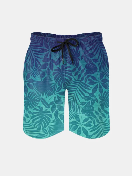 Men's Swim Trunks Hawaiian Tropical Palm Tree Beach Shorts with Pockets