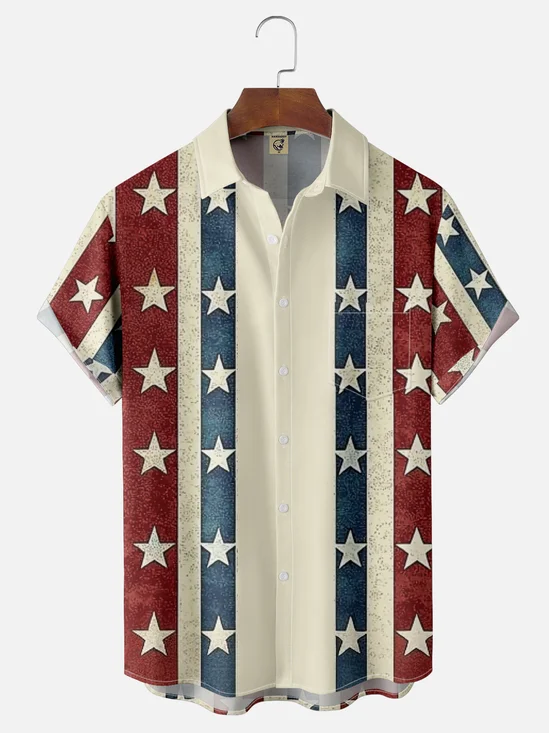 Moisture-wicking Independence Day Chest Pocket Casual Shirt