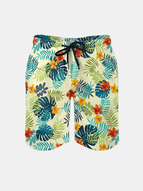 Men's Swim Trunks Hawaiian Tropical Palm Tree Beach Shorts with Pockets