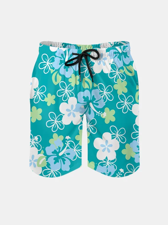 Men's Swim Trunks Hawaiian Tropical Floral Beach Shorts with Pockets