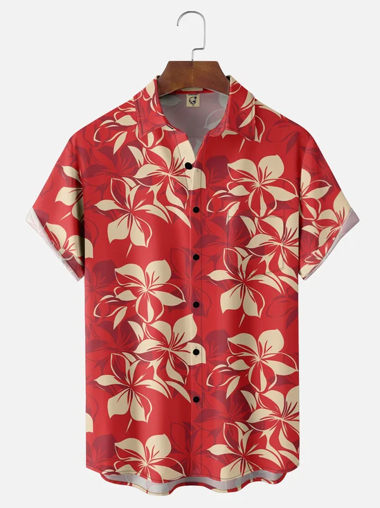 Moisture-wicking Floral Chest Pocket Hawaiian Shirt