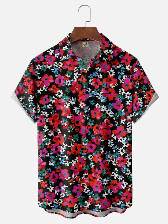 Moisture-wicking Floral Chest Pocket Hawaiian Shirt