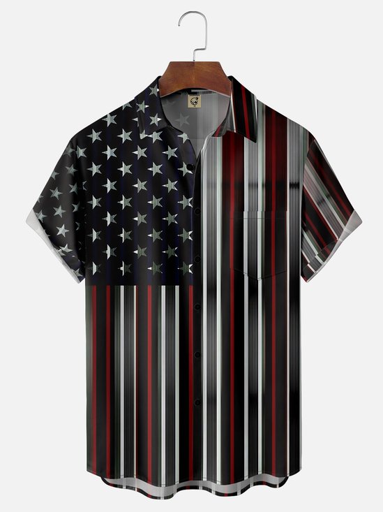 Moisture-wicking American Flag Independence Day Metallic Chest Pocket Casual Shirt