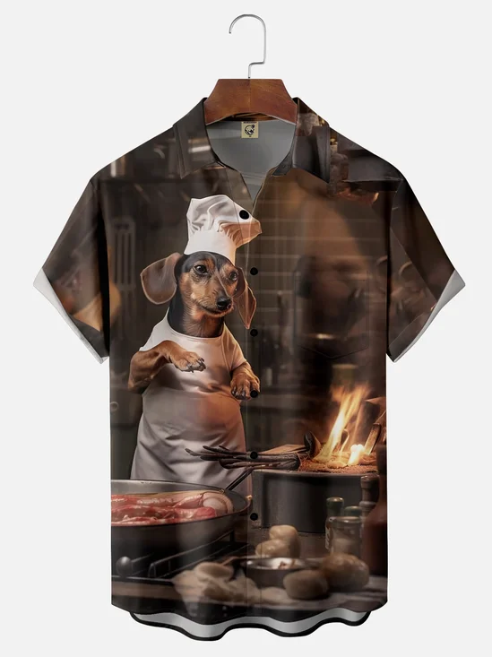 Moisture-wicking BBQ Party Dachshund Chest Pocket Casual Shirt