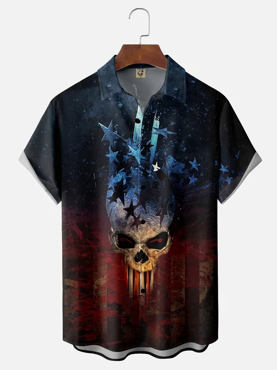 Moisture Wicking American Flag Chest Pocket Hawaiian Shirt