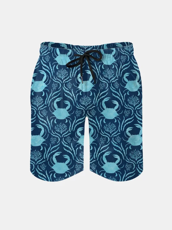 Men's Swim Trunks Hawaiian Marine Crab Beach Shorts with Pockets