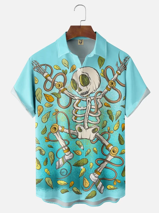 Hardaddy X Artist Woulstain Creado Moisture-wicking Plant Vines Fun Skeleton Chest Pocket Casual Shirt