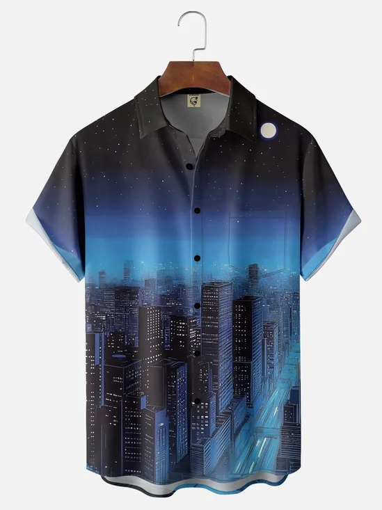 Hardaddy X Artist Clayziq Moisture-wicking Beach Building Scenery Chest Pocket Hawaiian Shirt