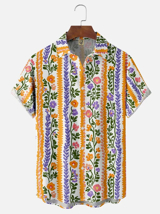 Moisture-wicking Floral Chest Pocket Hawaiian Shirt