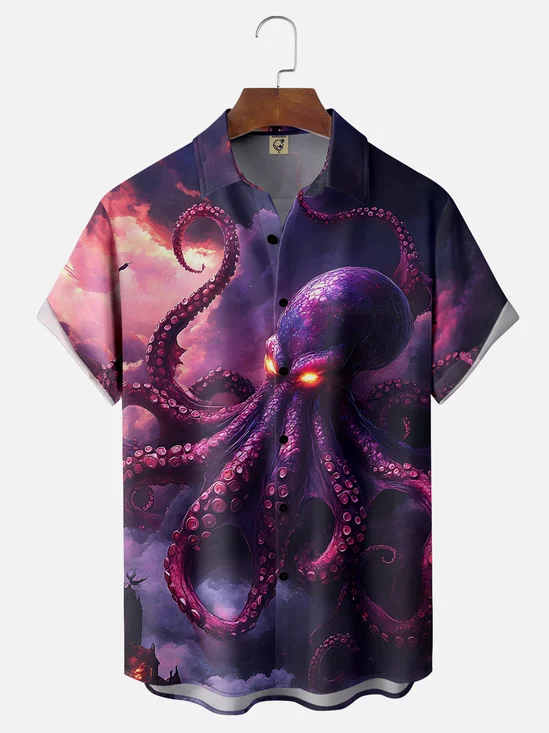 Moisture-wicking Octopus Chest Pocket Hawaiian Shirt