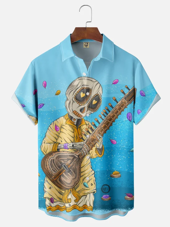 Hardaddy X Artist Woulstain Creado Moisture-wicking Mexican Skull Guitar Chest Pocket Hawaiian Shirt