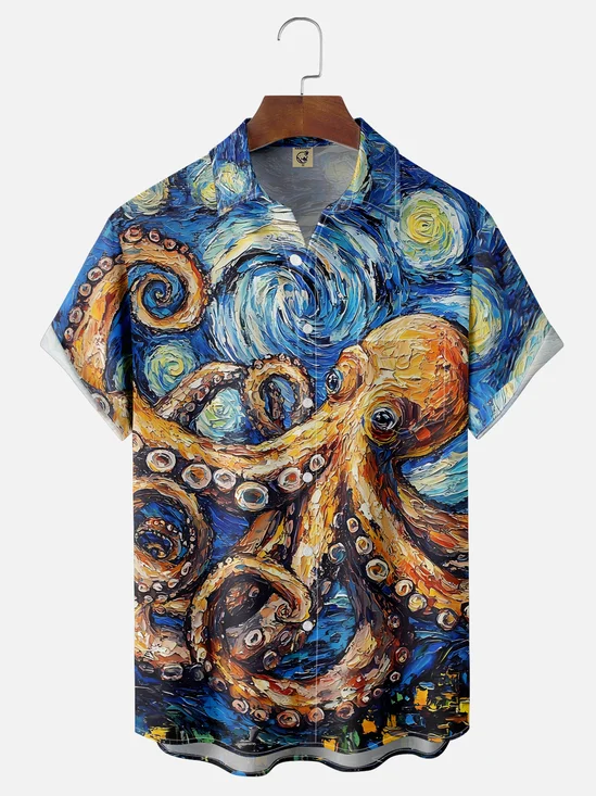 Moisture-wicking Octopus Chest Pocket Hawaiian Shirt
