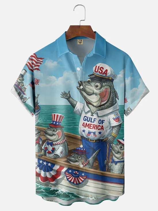 Moisture Wicking American Gulf Fishing Chest Pocket Hawaiian Shirt