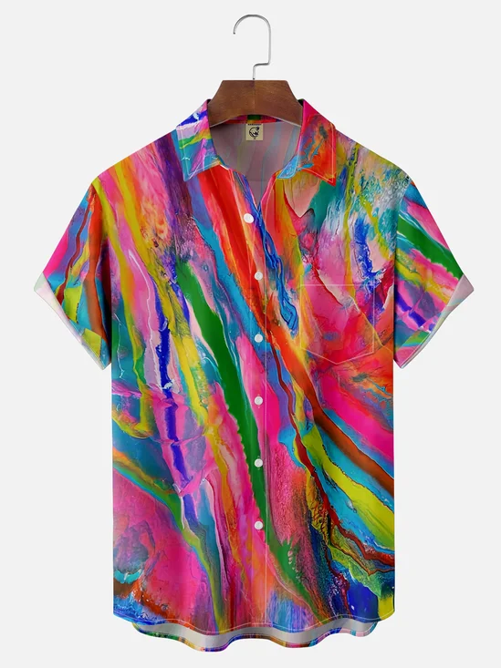Moisture-wicking Gradient Color Chest Pocket Casual Shirt