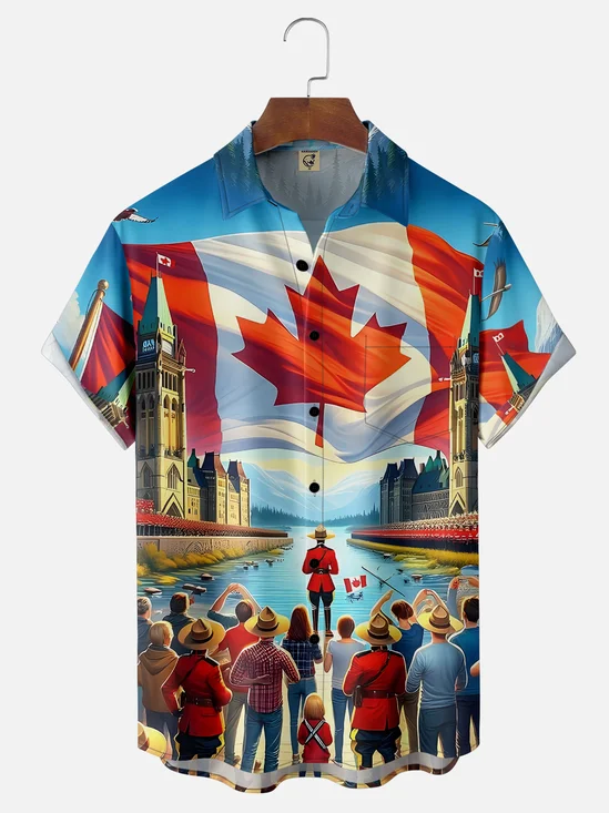 Moisture-wicking Canada Day Canadian Flag Chest Pocket Casual Shirt