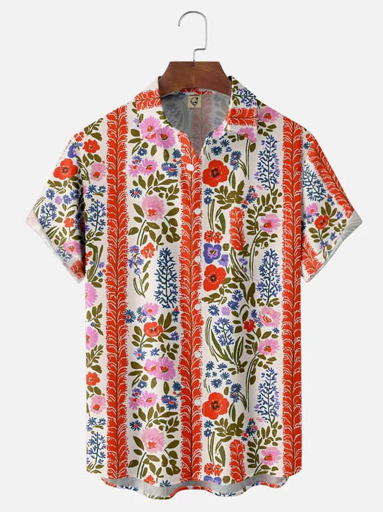 Moisture-wicking Tropical Floral Chest Pocket Hawaiian Shirt