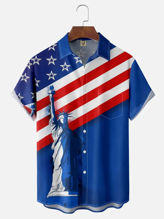 Moisture Wicking American Liberty Chest Pocket Hawaiian Shirt