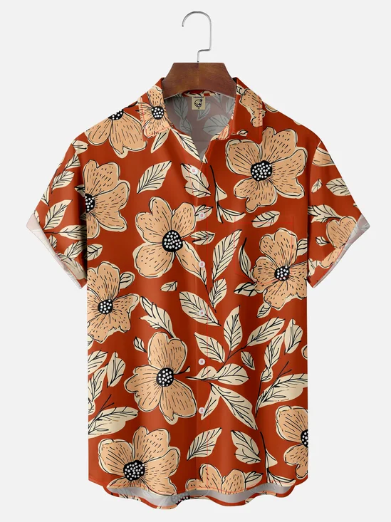 Moisture-wicking Floral Chest Pocket Hawaiian Shirt