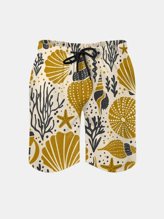 Men's Swim Trunks Hawaiian Marine Life Beach Shorts with Pockets