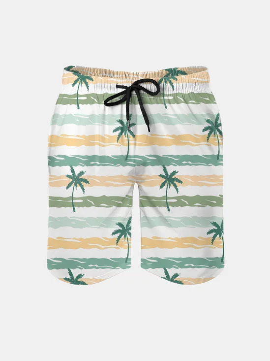 Men's Swim Trunks Hawaiian Tropical Palm Tree Beach Shorts with Pockets