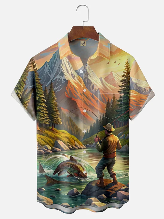 Moisture-wicking Fising Chest Pocket Hawaiian Shirt