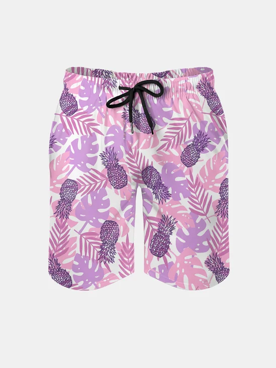 Men's Swim Trunks Hawaiian Tropical Palm Tree Pineapple Beach Shorts with Pockets