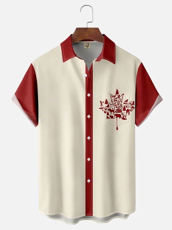 Moisture-wicking Canada Day Maple Leaf Fun Chest Pocket Casual Shirt