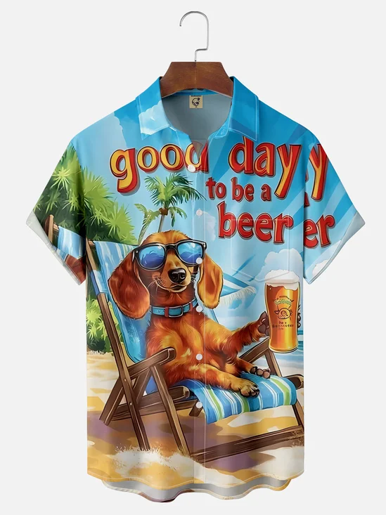 Moisture Wicking Beer Holiday Dog Chest Pocket Hawaiian Shirt