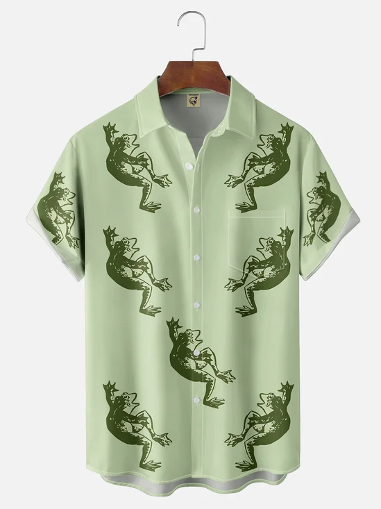 Moisture-wicking Fun and Avant-garde Frog Chest Pocket Hawaiian Shirt