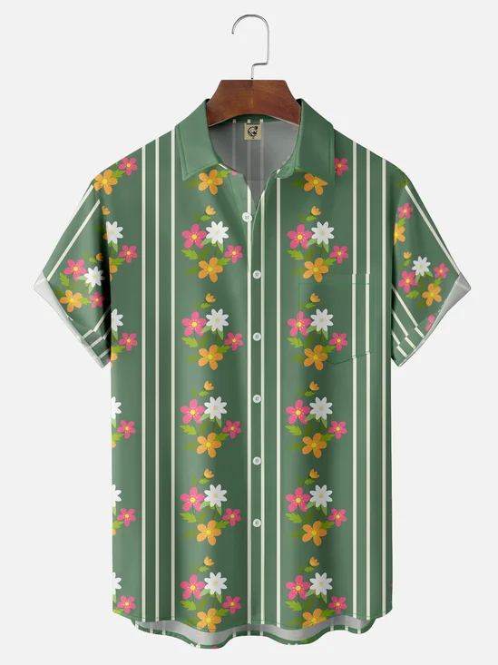 Moisture-wicking Floral Chest Pocket Hawaiian Shirt