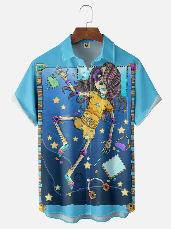 Hardaddy X Artist Woulstain Creado Moisture-wicking Sleeping Skeleton Puppet Chest Pocket Casual Shirt