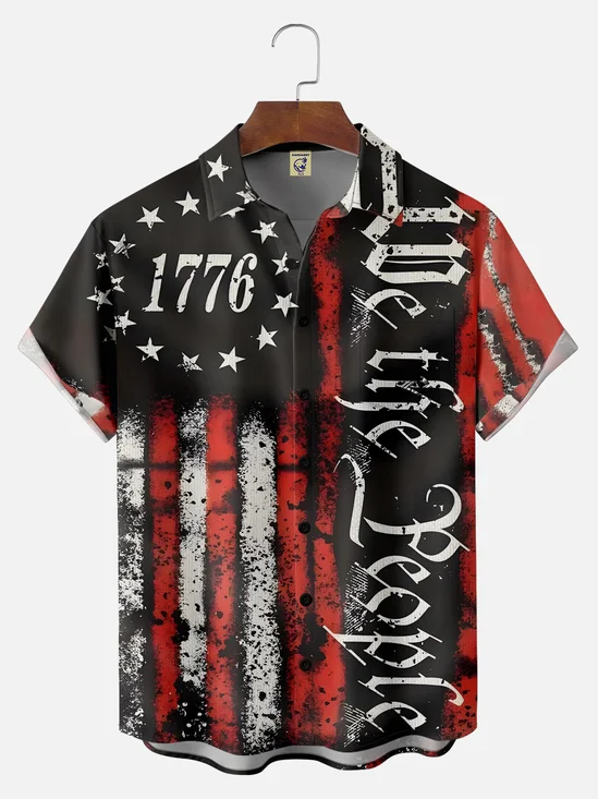 Big Size Moisture Wicking 1776 Declaration of Independence 4th of July Chest Pocket Hawaiian Shirt