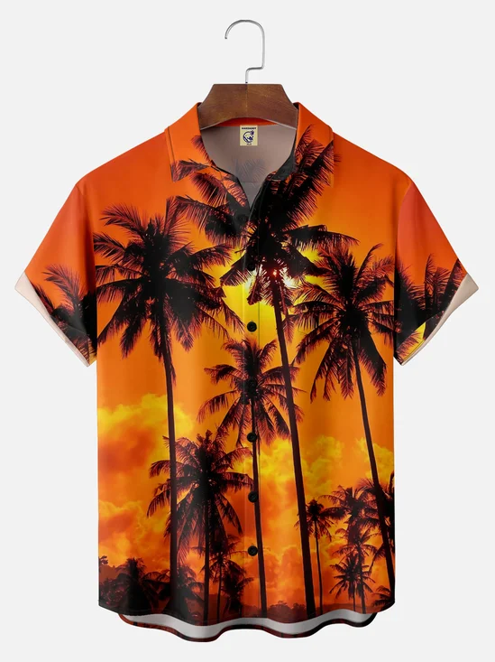 Big Size Moisture-wicking Palm Tree Chest Pocket Hawaiian Shirt