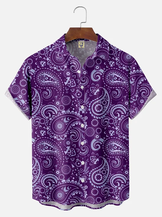Big Size Moisture-wicking Paisley Floral Chest Pocket Casual Shirt
