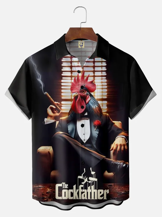 Big Size Moisture-wicking Cockfather Chicken Chest Pocket Casual Shirt