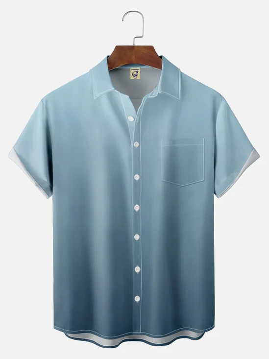 Big Size Moisture-wicking Gradient Color Chest Pocket Casual Shirt
