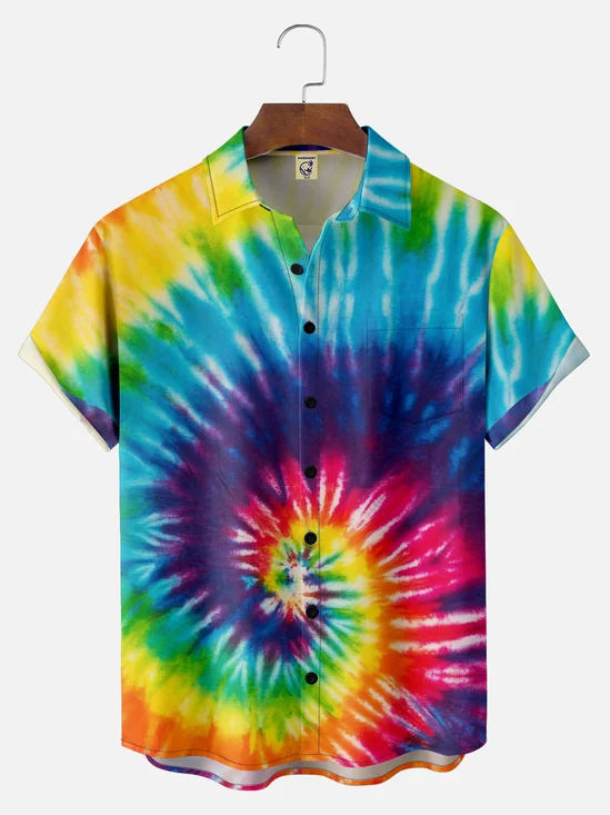 Big Size Moisture-wicking Hippie Tie Dye Chest Pocket Casual Shirt