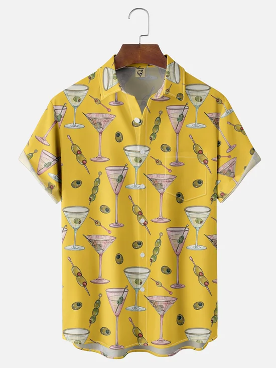 Tall Size Moisture Wicking Cocktail Chest Pocket Hawaiian Shirt