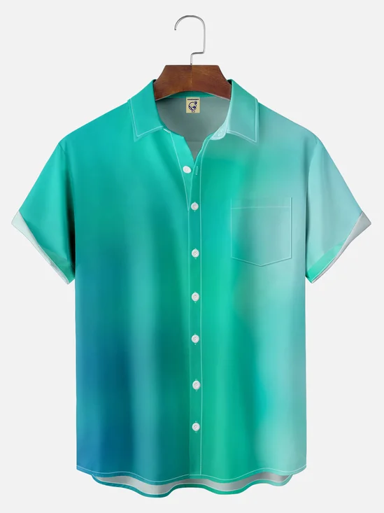 Big Size Moisture-wicking Gradient Color Chest Pocket Casual Shirt