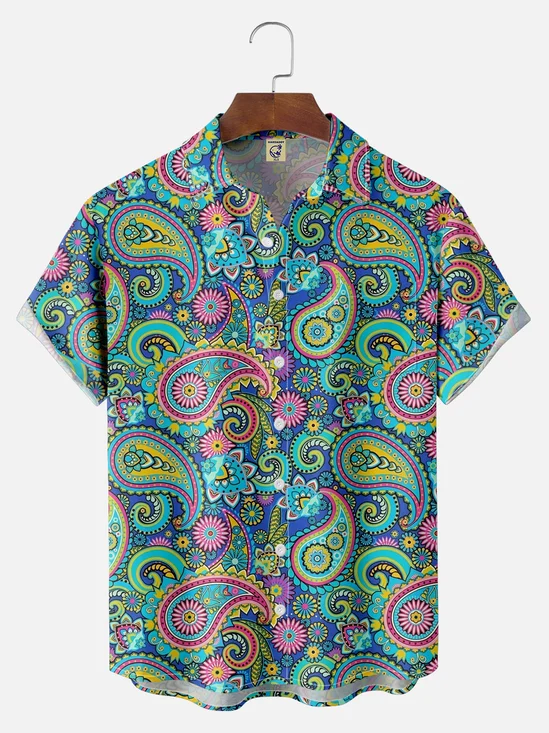 Big Size Moisture Wicking Paisley Chest Pocket Hawaiian Shirt